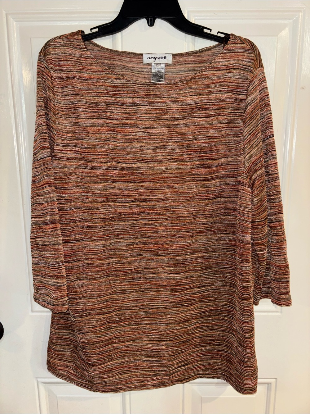 Easy Spirit Multicolor Striped Knit Top in Rust and Cream
